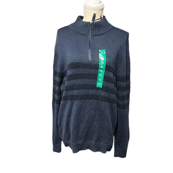 NWT Tahari Long Sleeve 1/2 Zip Sweater Blue Black Stripes Mens Size XL - Picture 1 of 8